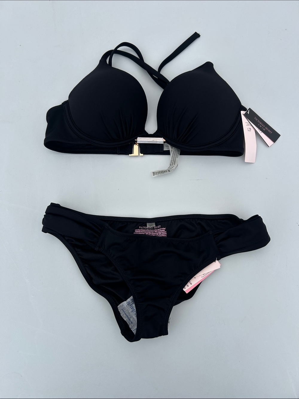 Victoria's Secret Black Push-Up Bikini Set with Gold Clasp NWT